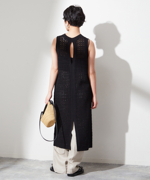 ADAWAS（アダワズ）の「【ADAWAS/アダワス】 ADWS-308-15/CROCHET KNIT LAYERED：ワンピース（ワンピース・レディース・ブラック/アイボリー・FREE）」の5枚目の写真