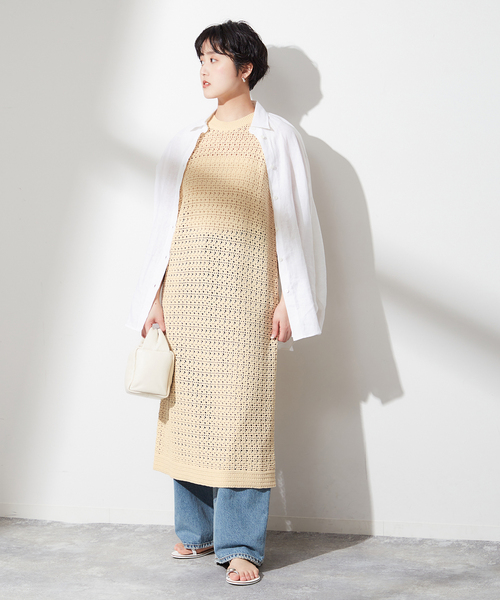 ADAWAS（アダワズ）の「【ADAWAS/アダワス】 ADWS-308-15/CROCHET KNIT LAYERED：ワンピース（ワンピース・レディース・ブラック/アイボリー・FREE）」の6枚目の写真