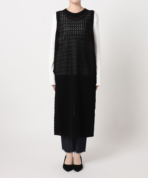 ADAWAS（アダワズ）の「【ADAWAS/アダワス】 ADWS-308-15/CROCHET KNIT LAYERED：ワンピース（ワンピース・レディース・ブラック/アイボリー・FREE）」の9枚目の写真