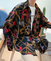 【BENDER TOKYO】オーバーサイズ レトロ 総柄 スカーフ レギュラーカラーシャツ 長袖 柄シャツ