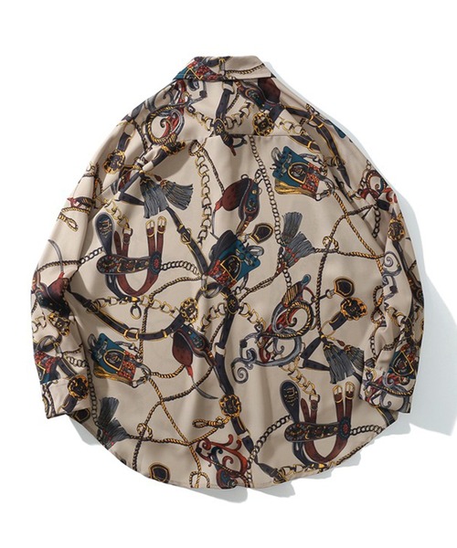 BENDER TOKYO（ベンダートウキョウ）の「【BENDER TOKYO】オーバーサイズ レトロ 総柄 スカーフ レギュラーカラーシャツ 長袖 柄シャツ（シャツ/ブラウス・メンズ・ベージュ/ブラック・FREE）」の7枚目の写真