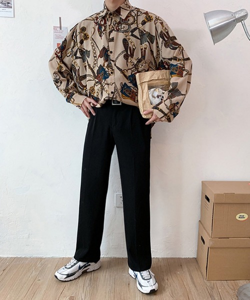 BENDER TOKYO（ベンダートウキョウ）の「【BENDER TOKYO】オーバーサイズ レトロ 総柄 スカーフ レギュラーカラーシャツ 長袖 柄シャツ（シャツ/ブラウス・メンズ・ベージュ/ブラック・FREE）」の19枚目の写真