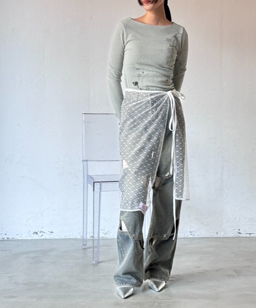 Y2K SYNAPSE FACTORY（ワイツーケー シナプスファクトリー）の「レースリボン巻きスカート（スカート・レディース・ブラック/アイボリー・FREE）」の21枚目の写真