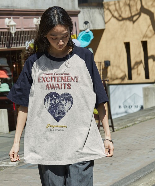 カットソーラグラン袖 ネイビー プリント柄 スマッキーグラム