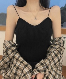 キャミソールトップス リブニットキャミ夏