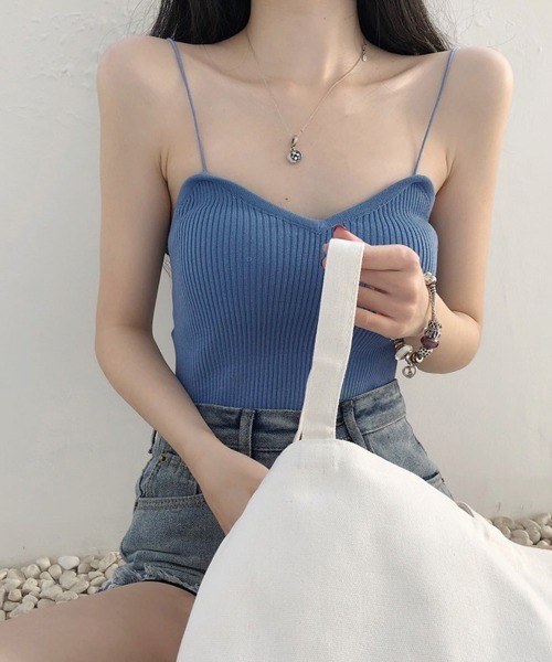 Miniministore(ミニミニストア)の「キャミソールトップス リブニットキャミ夏(キャミソール・レディース・ホワイト/ピンク/ライトベージュ/グレー/ブルー/ダークベージュ/ブラック・FREE)」の9枚目の写真