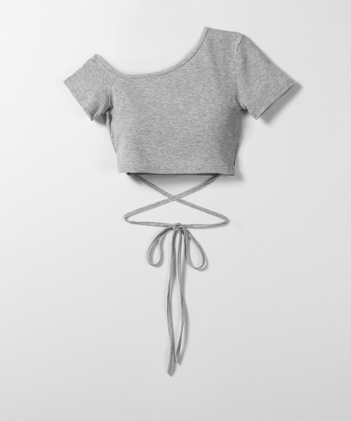 me+em select(ミームセレクト)の「※※【 3color 】ストラップリボンワンショルショートTシャツ / strap ribbon one shoulder short Tee(Tシャツ/カットソー・レディース・グレー/ホワイト/ブラック・FREE)」の13枚目の写真
