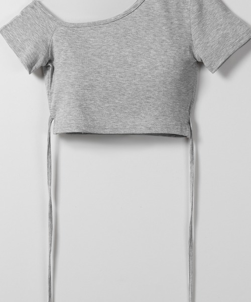 me+em select(ミームセレクト)の「※※【 3color 】ストラップリボンワンショルショートTシャツ / strap ribbon one shoulder short Tee(Tシャツ/カットソー・レディース・グレー/ホワイト/ブラック・FREE)」の14枚目の写真