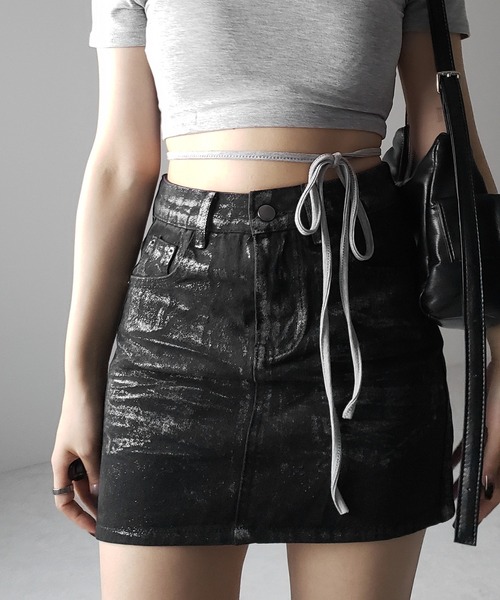 me+em select(ミームセレクト)の「※※【 3color 】ストラップリボンワンショルショートTシャツ / strap ribbon one shoulder short Tee(Tシャツ/カットソー・レディース・グレー/ホワイト/ブラック・FREE)」の5枚目の写真