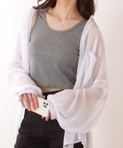 Lace Ladies(レースレディース)の「ソリッドカラー ベーシック ノースリーブ ハーフトップ(タンクトップ・レディース・グレー/ブラック/ホワイト・S/FREE)」の3枚目の写真