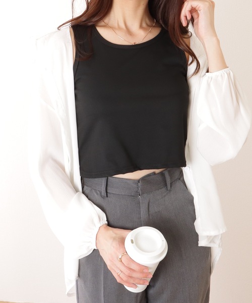 Lace Ladies(レースレディース)の「ソリッドカラー ベーシック ノースリーブ ハーフトップ(タンクトップ・レディース・グレー/ブラック/ホワイト・S/FREE)」の4枚目の写真