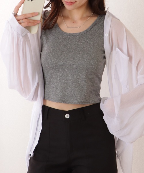 Lace Ladies(レースレディース)の「ソリッドカラー ベーシック ノースリーブ ハーフトップ(タンクトップ・レディース・グレー/ブラック/ホワイト・S/FREE)」の9枚目の写真