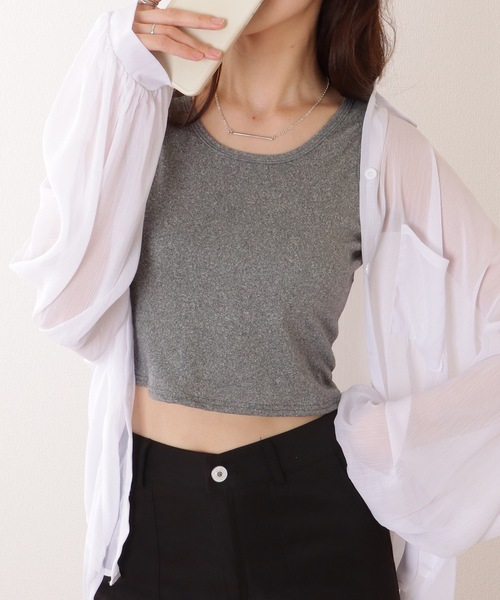 Lace Ladies(レースレディース)の「ソリッドカラー ベーシック ノースリーブ ハーフトップ(タンクトップ・レディース・グレー/ブラック/ホワイト・S/FREE)」の10枚目の写真
