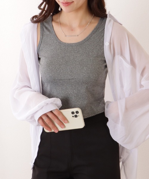 Lace Ladies(レースレディース)の「ソリッドカラー ベーシック ノースリーブ ハーフトップ(タンクトップ・レディース・グレー/ブラック/ホワイト・S/FREE)」の12枚目の写真