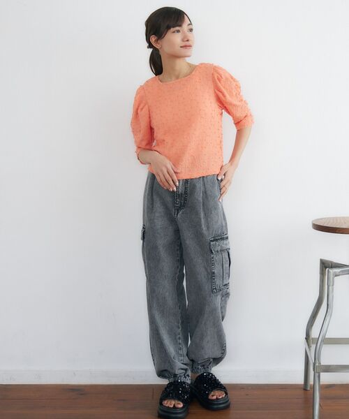 RETRO GIRL(レトロガール)の「ジャガードTEE(Tシャツ/カットソー・レディース・オレンジ/グリーン/オフホワイト・FREE)」の12枚目の写真
