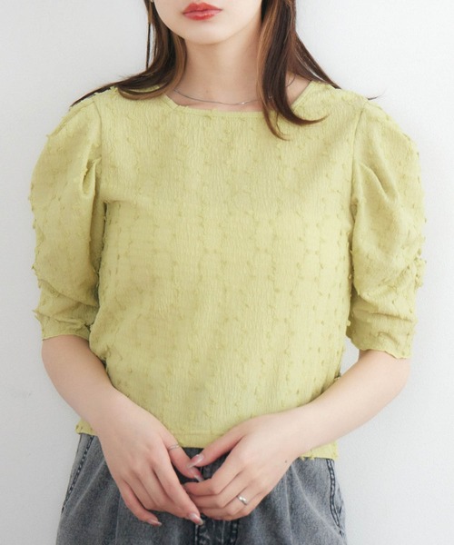 RETRO GIRL(レトロガール)の「ジャガードTEE(Tシャツ/カットソー・レディース・オレンジ/グリーン/オフホワイト・FREE)」の3枚目の写真