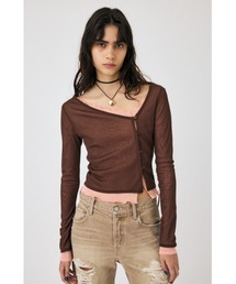 MOUSSY | LAYERED ASSYMETRIC SHEER トップス(Tシャツ/カットソー)