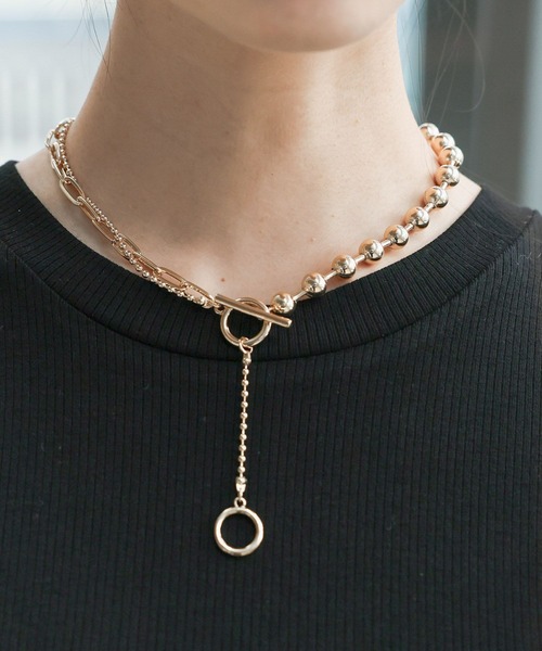 HARE（ハレ）の「MIXチェーンショートラリエット(HARE)（ネックレス・レディース・ゴールド/シルバー・FREE）」の2枚目の写真