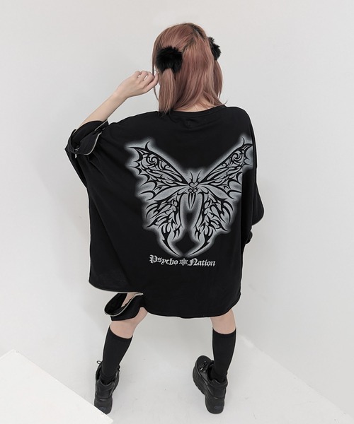 『PSYCHO NATION/サイコネーション』トライバルバタフライ半袖Tシャツ SILVER BULLET（シルバーバレット）の「『PSYCHO NATION/サイコ