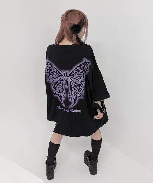 『PSYCHO NATION/サイコネーション』トライバルバタフライ半袖Tシャツ SILVER BULLET（シルバーバレット）の「『PSYCHO NATION/サイコ