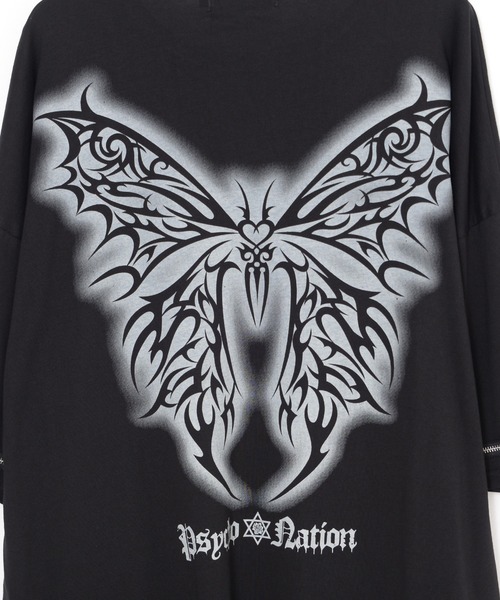 『PSYCHO NATION/サイコネーション』トライバルバタフライ半袖Tシャツ SILVER BULLET（シルバーバレット）の「『PSYCHO NATION/サイコ