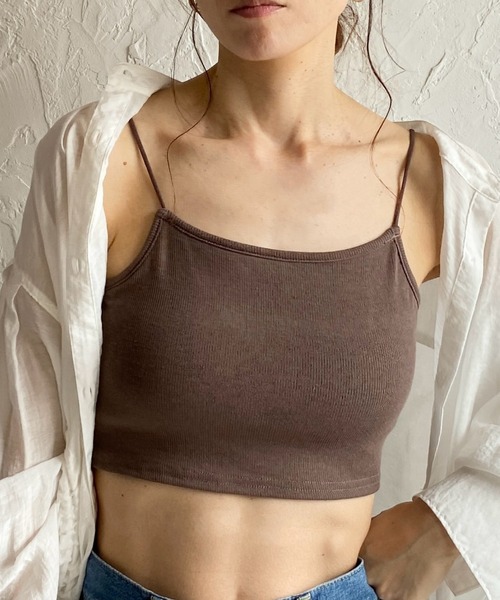 She's Closet(シーズクローゼット)の「カップ付きショート丈クロップドベアトップブラキャミソールトップス(キャミソール・レディース・ブラウン/ブラック/オフホワイト・FREE)」の3枚目の写真