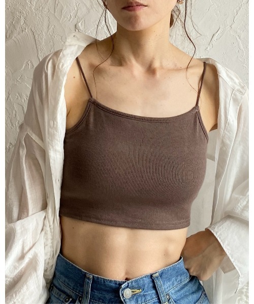 She's Closet(シーズクローゼット)の「カップ付きショート丈クロップドベアトップブラキャミソールトップス(キャミソール・レディース・ブラウン/ブラック/オフホワイト・FREE)」の22枚目の写真