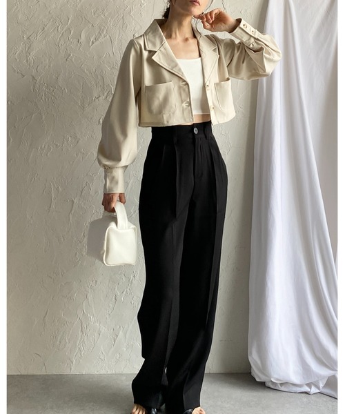 keep my closet　パール付きトップス SMLサイズ/2カラー】ツイード セットアップ 袖付き スリット