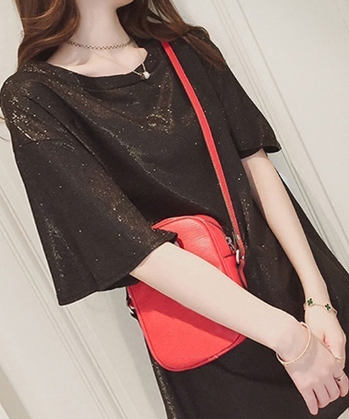 gossip!ロサンゼルス(ゴシップロサンゼルス)の「オーバーサイズ シャイニーTシャツ(Tシャツ/カットソー・レディース・パープル/ピンク/シルバー/ブラック・FREE)」の7枚目の写真