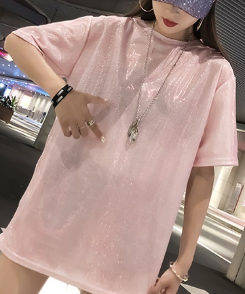 gossip!ロサンゼルス(ゴシップロサンゼルス)の「オーバーサイズ シャイニーTシャツ(Tシャツ/カットソー・レディース・パープル/ピンク/シルバー/ブラック・FREE)」の11枚目の写真
