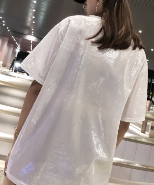 gossip!ロサンゼルス(ゴシップロサンゼルス)の「オーバーサイズ シャイニーTシャツ(Tシャツ/カットソー・レディース・パープル/ピンク/シルバー/ブラック・FREE)」の14枚目の写真