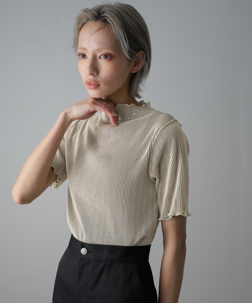 Girly Doll(ガーリードール)の「プリーツメロウハーフスリーブトップス(Tシャツ/カットソー・レディース・モカ/ベージュ/グレー/ブラック・M/L)」の14枚目の写真