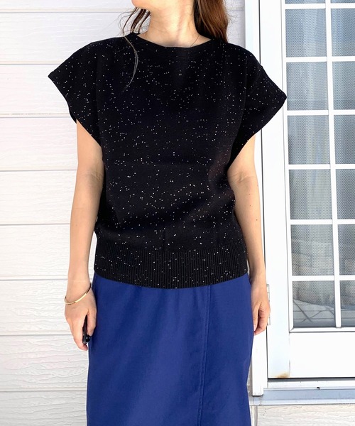 Q（キュー）の「スパンコールヤーンニット（ニット/セーター・レディース・ブラック/セージグリーン・MEDIUM）」の3枚目の写真