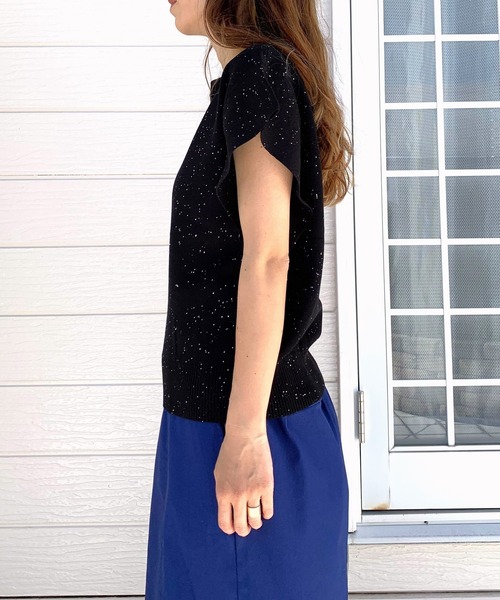 Q（キュー）の「スパンコールヤーンニット（ニット/セーター・レディース・ブラック/セージグリーン・MEDIUM）」の4枚目の写真