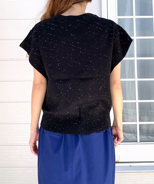 Q（キュー）の「スパンコールヤーンニット（ニット/セーター・レディース・ブラック/セージグリーン・MEDIUM）」の5枚目の写真