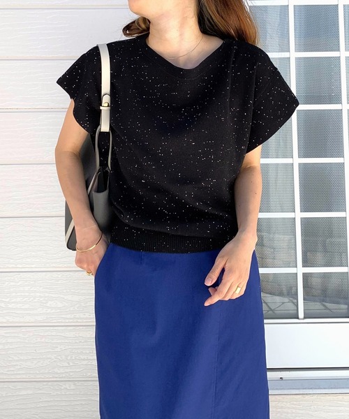 Q（キュー）の「スパンコールヤーンニット（ニット/セーター・レディース・ブラック/セージグリーン・MEDIUM）」の9枚目の写真