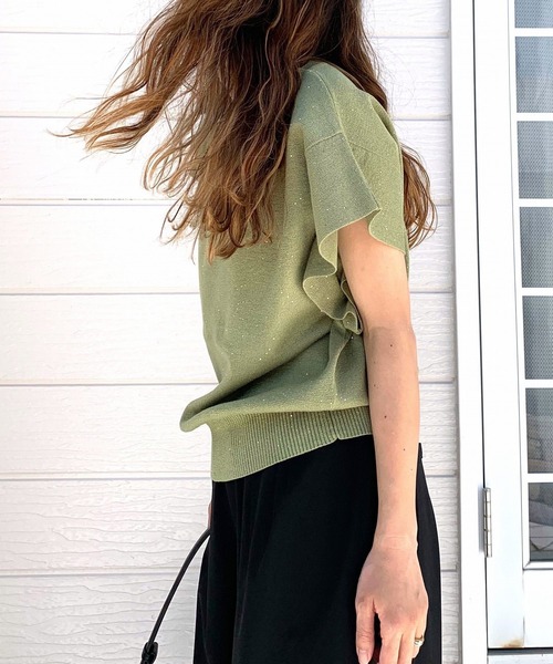 Q（キュー）の「スパンコールヤーンニット（ニット/セーター・レディース・ブラック/セージグリーン・MEDIUM）」の14枚目の写真