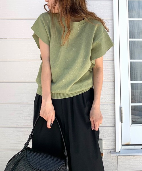 Q（キュー）の「スパンコールヤーンニット（ニット/セーター・レディース・ブラック/セージグリーン・MEDIUM）」の12枚目の写真