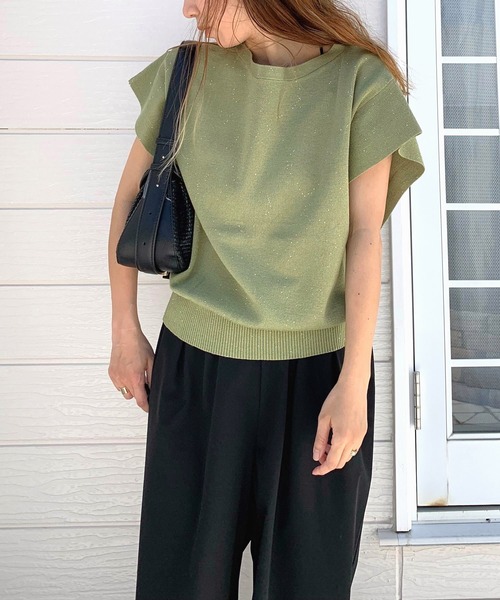 Q（キュー）の「スパンコールヤーンニット（ニット/セーター・レディース・ブラック/セージグリーン・MEDIUM）」の13枚目の写真