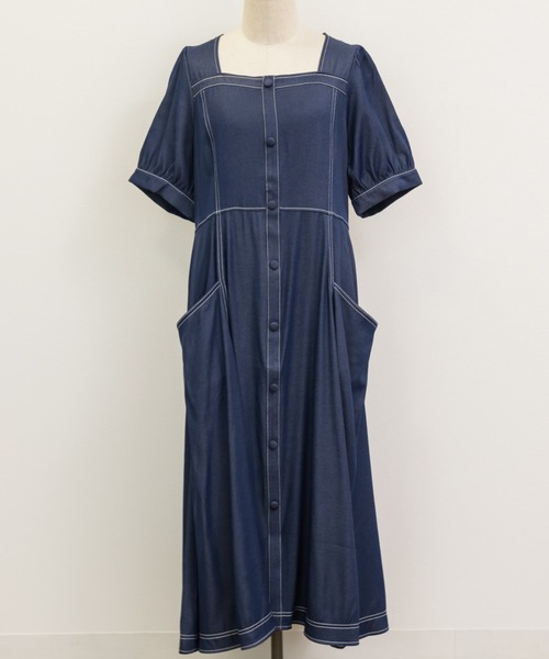 CLETTE(クレット)の「デニム風配色ステッチワンピース(ワンピース・レディース・ネイビー/ブラック・LL/3L/4L)」の14枚目の写真