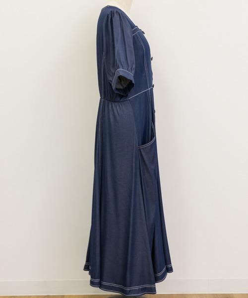 CLETTE(クレット)の「デニム風配色ステッチワンピース(ワンピース・レディース・ネイビー/ブラック・LL/3L/4L)」の15枚目の写真