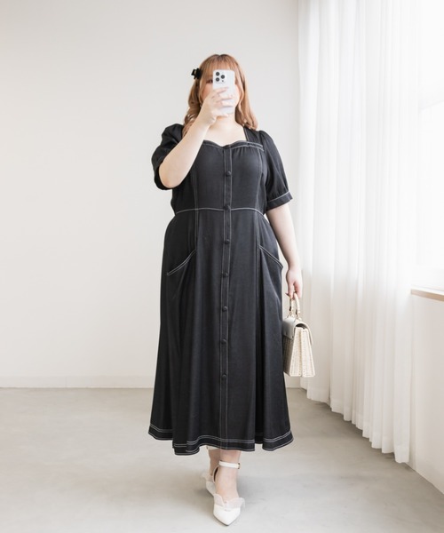CLETTE(クレット)の「デニム風配色ステッチワンピース(ワンピース・レディース・ネイビー/ブラック・LL/3L/4L)」の19枚目の写真