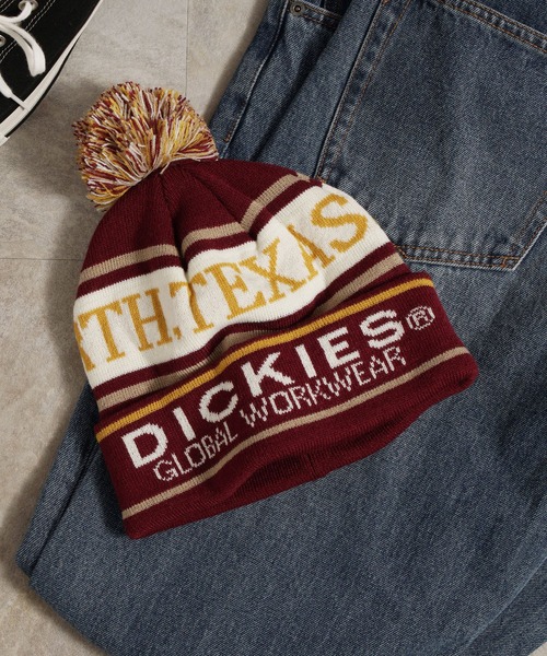 Dickies(ディッキーズ)の「Dickies EX JACQUARD KNIT WATCH/ロゴ/ボンボン付きニット帽/帽子/ワッチキャップ/ディッキーズ(ニットキャップ/ビーニー・メンズ・ブラック/ベージュ/エンジ/ブルー・FREE)」の4枚目の写真