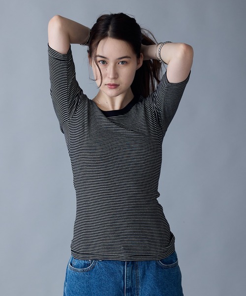 MILLER(ミラー)の「R.P.miller/ミラー パネルリブH/S 5分袖 Tシャツ(Tシャツ/カットソー・レディース・ブラック×レッド/グレー系/ダークグレー/ブラック系/タン/ブラック/ホワイト/ブルー系その他/レッド系その他・FREE)」の5枚目の写真