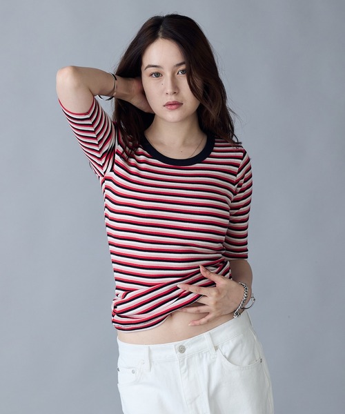 MILLER(ミラー)の「R.P.miller/ミラー パネルリブH/S 5分袖 Tシャツ(Tシャツ/カットソー・レディース・ブラック×レッド/グレー系/ダークグレー/ブラック系/タン/ブラック/ホワイト/ブルー系その他/レッド系その他・FREE)」の20枚目の写真