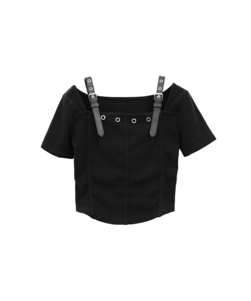 LVEU.(ラブユ.)の「【LVEU.】ベルトショルダー半袖トップス / トップス カットソー Tシャツ 半袖 クロップド ショート コンパクト ベルト グランジ ブラック(Tシャツ/カットソー・レディース・ブラック・FREE)」の16枚目の写真