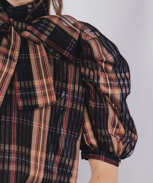 ダブルスタンダードクロージング☆Sov.☆シルクオーガンジーチェックブラウス 24 AW NEW ARRIVAL Sov. シルクオーガンジーチェックブラウス