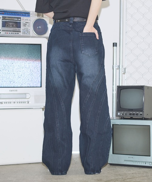 MSG（エムエスジー）の「ヴィンテージ加工オーバーサイズウェーブ切替ワイドストレートバギーデニムパンツ　11.5oz【UNISEX】（デニムパンツ・メンズ・ブラック/ブルー/グレー/ネイビー・L/M/XL/S）」の22枚目の写真