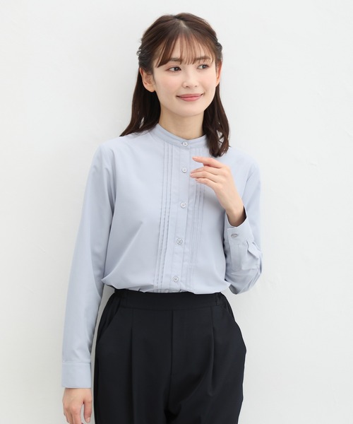 Honeys(ハニーズ)の「【らくらくアイロン】スタンドピンタックシャツ(ビジネスシャツ・レディース・ブラック/グレイッシュブルー/ダークベージュ/ホワイト/サックスブルー/ライトイエロー・S/M/L/LL/3L)」の13枚目の写真