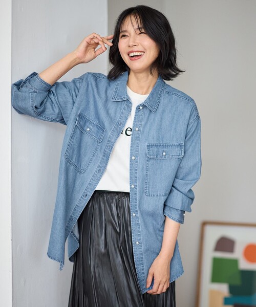 洗濯機可】パールボタンデニムシャツ（シャツ/ブラウス）｜ANY（エニィ